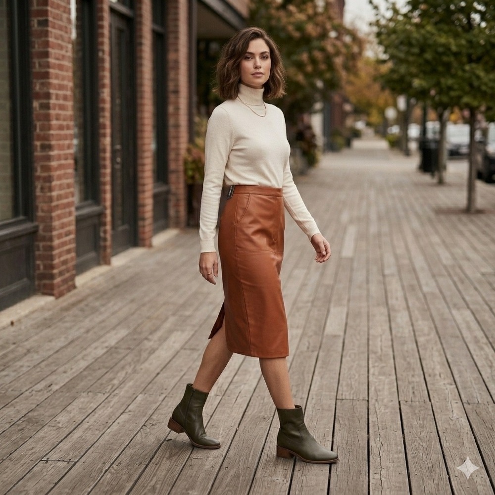 Missguided Tan Brown Cognac Faux‎ Leather Midi Pencil Skirt Size 12 NWT Vegan